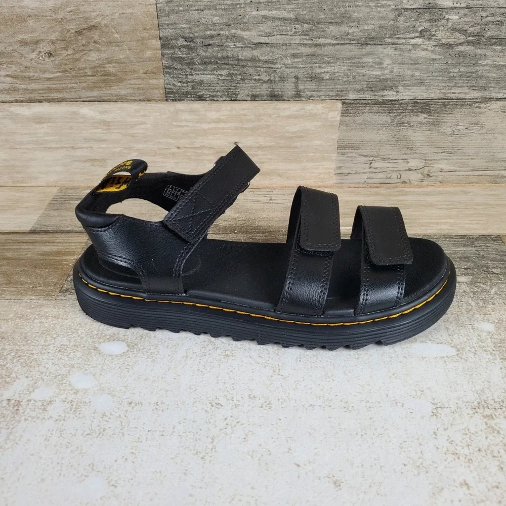 Dr Martens Kids Klaire Sandals Sz 6 Dark Black Hook And Loop Adjustable Straps